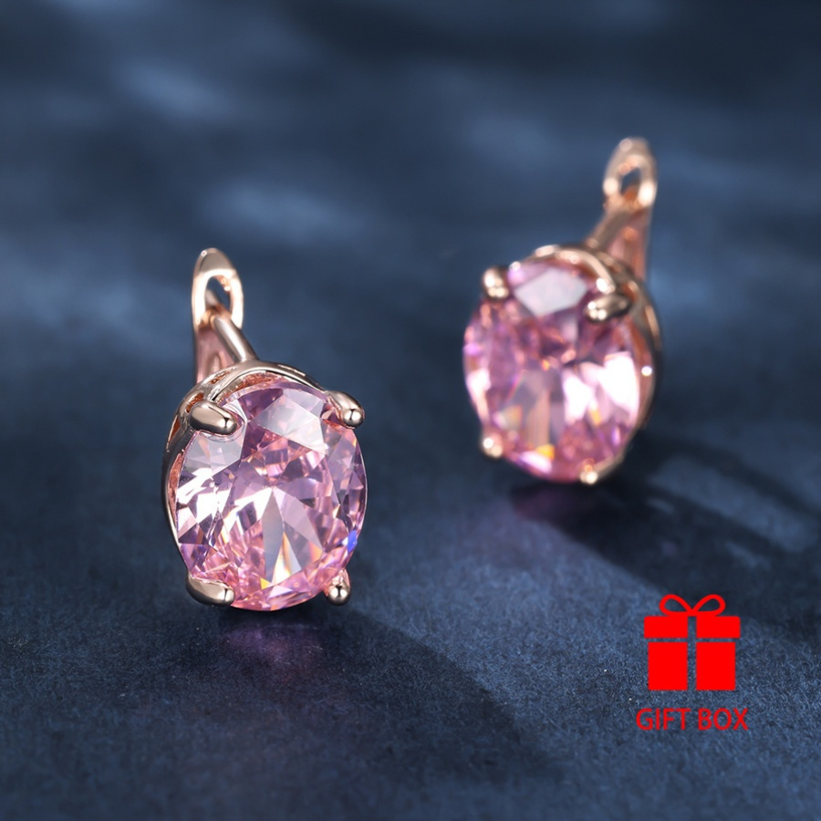 Pink CZ Oval Earrings Copper Hoops Durable Daily & Special Occasion Wear